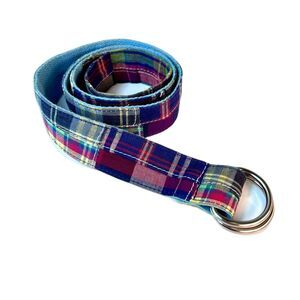 VTG Multicolor Madras Plaid Patchwork Adjustable D Ring 40.5" Belt Pant Sz 36-38